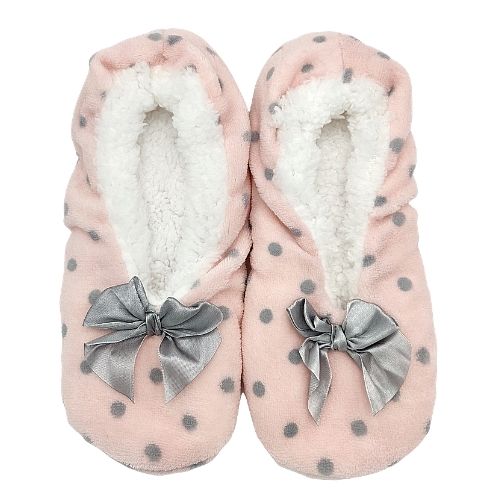 Ladies Cosy Toes Slippers Pink & Grey Dots Slippers Love to Laze   