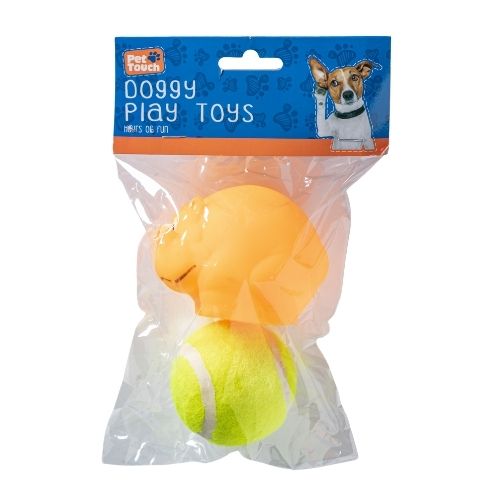Assorted Colours Pet Touch Squeaky Hippo With Ball Toy Dog Toys Pet Touch Orange  