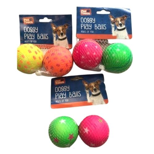 Pet Touch Doggy Play Balls Assorted Neon Colours 2 Pk Dog Toys Pet Touch   