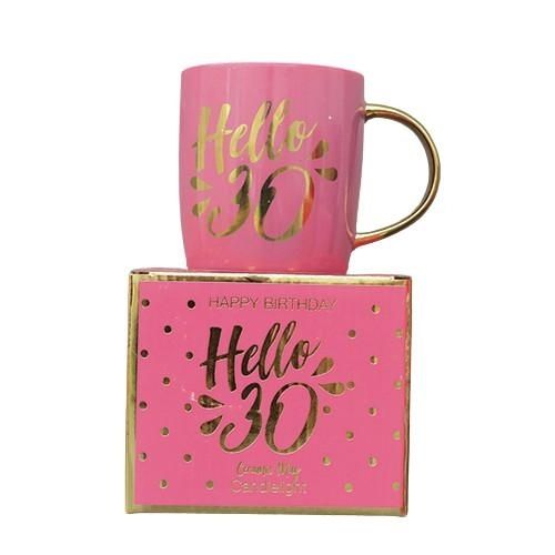 Hello Thirty Milestone Pink Electroplated Gold Mug Mugs Candlelight   
