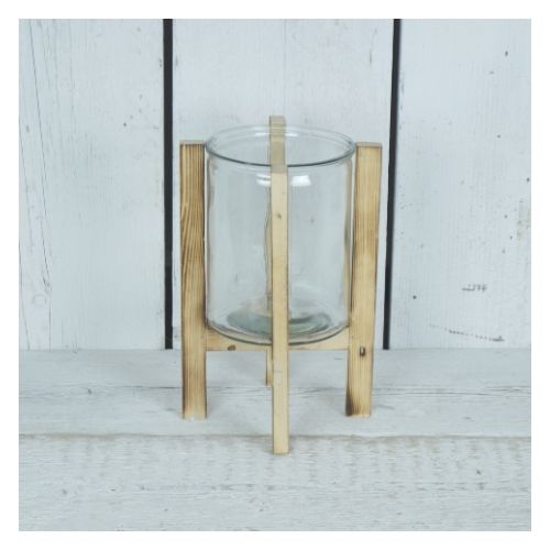 Glass Lantern with Wooden Frame 26cm Lanterns The Satchville Gift Company   