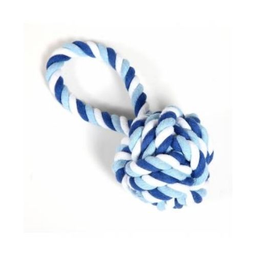 Hounds Blue & White Cotton Rope Woven Ball With Loop Dog Toy Dog Toys Hounds   