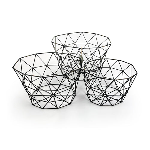 Industrial Black Metal Wire Baskets Set of 3 Storage Baskets FabFinds   