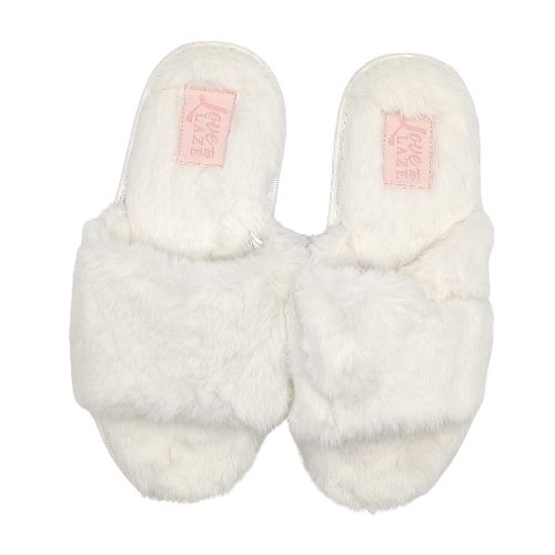 Love To Laze Ladies Faux Fur Sliders Assorted Colours Slippers Love to Laze 3-4-white  