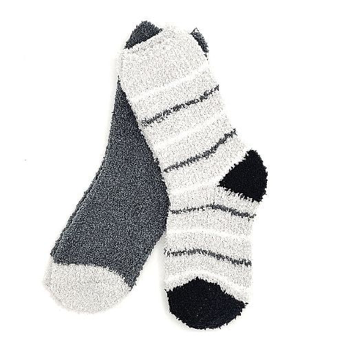 Light & Dark Grey Stripes Boys Cosy Socks 2 Pack Kids Snuggle Socks FabFinds   