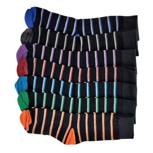 Men's Cotton Rich Coloured Stripes Design Socks 7 Pairs Socks FabFinds Black & Colour Stripes  