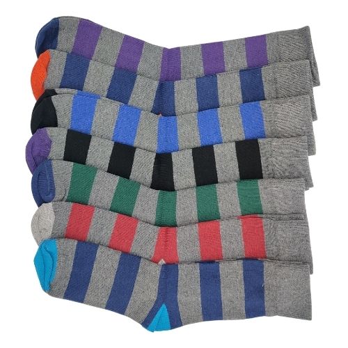 Men's Cotton Rich Coloured Stripes Design Socks 7 Pairs Socks FabFinds Grey & Colour Stripes  