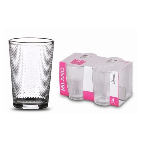 Milano Drinking Glass Tumblers Pack of 4 Kitchen Accessories FabFinds   