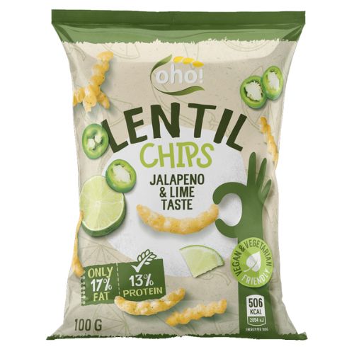 Oho Lentil Chips Jalapeno & Lime 100g Crisps, Snacks & Popcorn Oho!   
