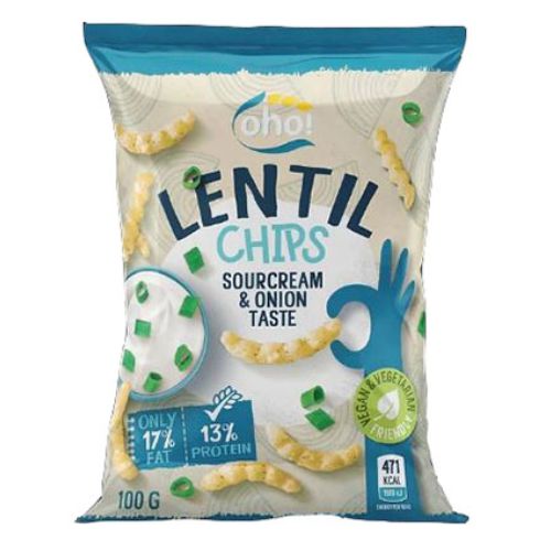 Oho Lentil Chips Sour Cream & Onion 100g Crisps, Snacks & Popcorn Oho!   