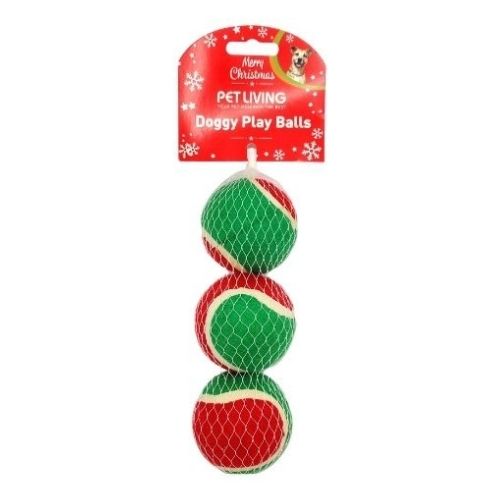 Pet Living Christmas Doggy Play Balls 3 Pack Christmas Gifts for Pets Pet Living   
