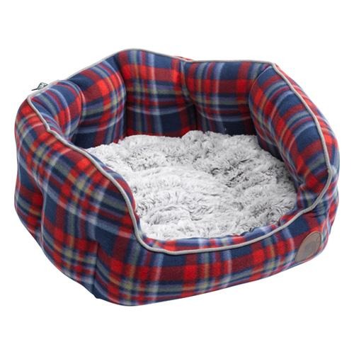 Petface Blue Check Oval Fleece Dog Bed Medium Dog Beds Pet Face   