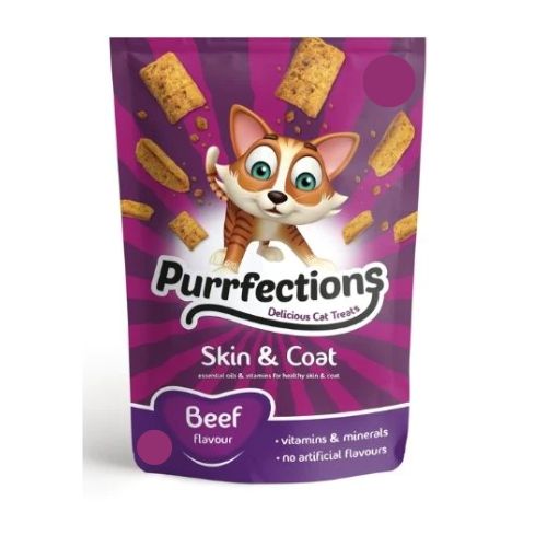 Purrfections Skin & Coat Beef Flavour Cat Treats 60g Cat Food & Treats Purrfections   