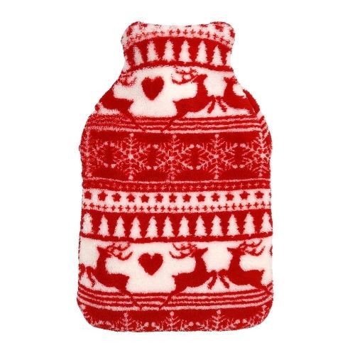 Printed Coral Fleece Hot Water Bottles Assorted Designs Hot Water Bottles Cosy & Snug Red and White Reindeer  