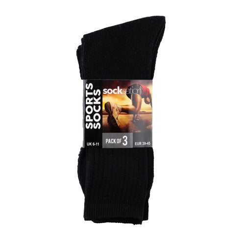 Socksation Mens Sports Socks Black Sizes 6-11 3 Pack Socks Socksation   