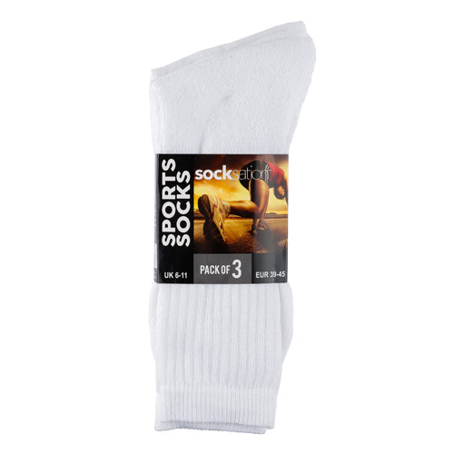 Socksation Mens Sports Socks White Sizes 6-11 3 Pack Socks Socksation   