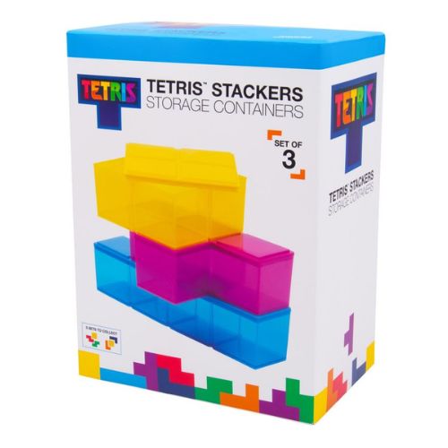 Tetris Stackers Storage Containers Set of 3- Assorted Colours Storage Boxes Tetris Blue Yellow & Purple  