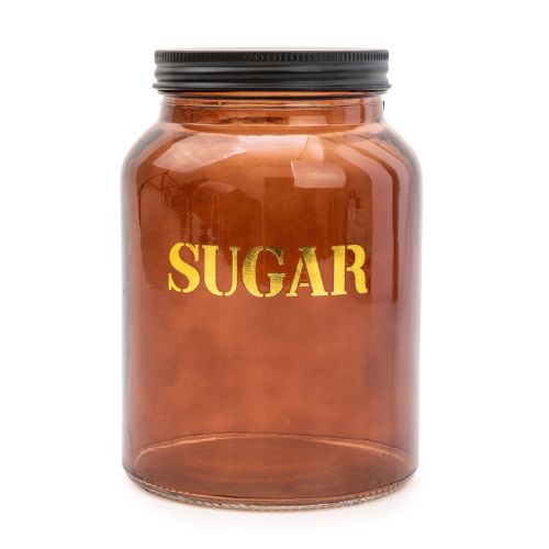 Vintage Amber Gold Glass Storage Jar 'Sugar' 15.5cm Kitchen Storage Candlelight   