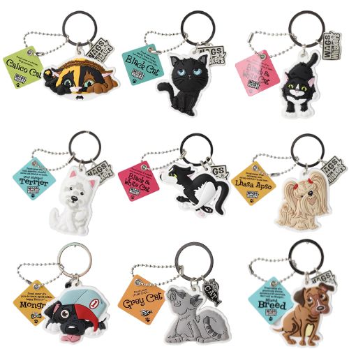 Wags & Whiskers PVC Keyrings Assorted Designs 12cm Keychains wags & whiskers   