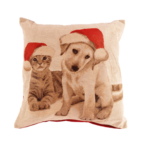 Puppy & Kitten Christmas Cushion 45cm x 45cm Christmas Cushions & Throws Fabfinds   