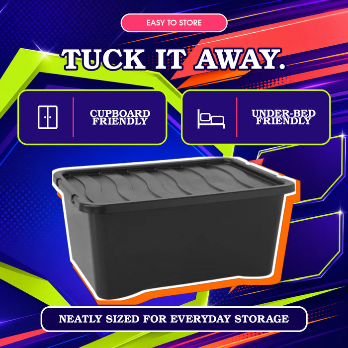 Black Plastic Storage Box With Lid 14L Assorted Pack Sizes Storage Boxes FabFinds