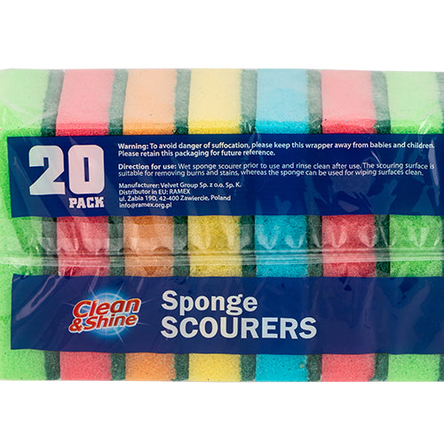 Clean & Shine Rainbow Sponge Scourers 20 Pack Cloths, Sponges & Scourers Clean & Shine   