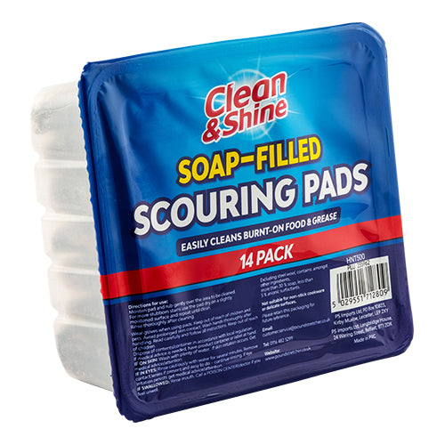 Clean & Shine Soap-Filled Scouring Pads 14 Pack Cloths, Sponges & Scourers Clean & Shine   