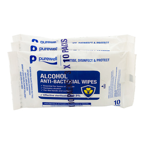 Purewell Alcohol Anti-Bacterial Wipes 3 x 10 pack Wipes Purewell   