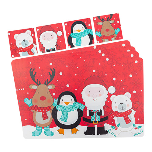 Christmas Character With Snowflakes Placemats and Coasters 4 Pack Christmas Tableware FabFinds   
