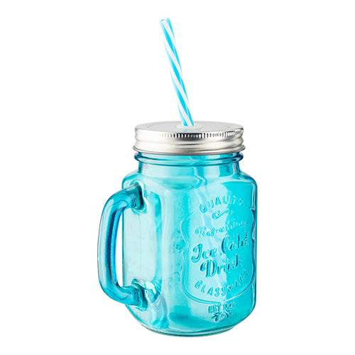 Coloured Glass Mason Jar With Straw Assorted Colours Drinkware FabFinds   