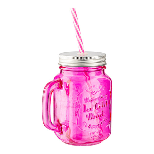 Coloured Glass Mason Jar With Straw Assorted Colours Drinkware FabFinds   