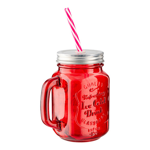 Coloured Glass Mason Jar With Straw Assorted Colours Drinkware FabFinds   