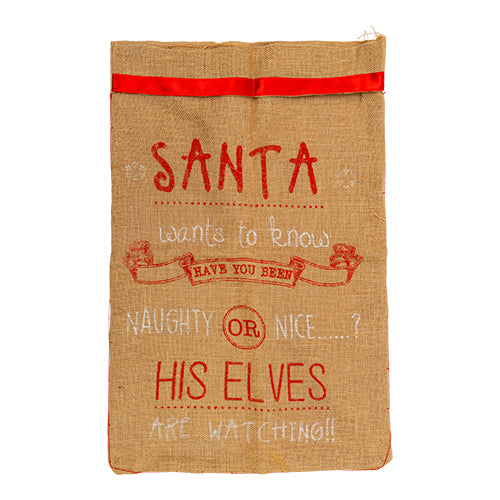 Giant Hessian Santa Present Sack Assorted Styles Christmas Stockings FabFinds Naughty or Nice  