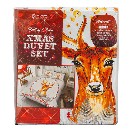 Coloroll Bedding Coloroll Stag Winter Wonderland Single Christmas Duvet Set — FabFinds