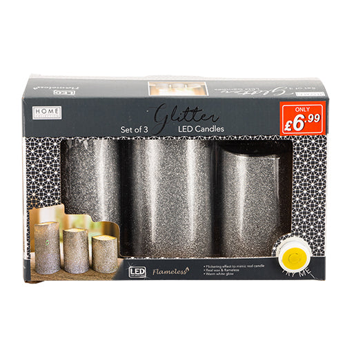 Home Collection Silver Glitter LED Candles Home Decoration FabFinds   