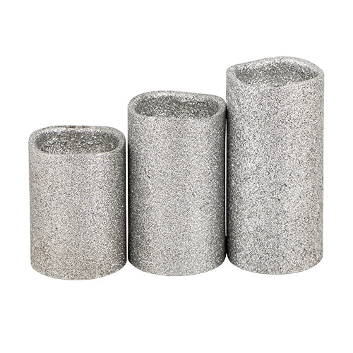 Home Collection Silver Glitter LED Candles Set of 3 FabFinds