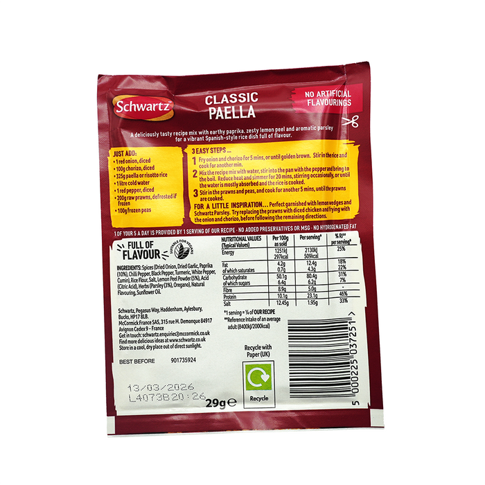 Schwartz Classic Paella Recipe Mix 27g Assorted Packs Cooking Ingredients schwartz