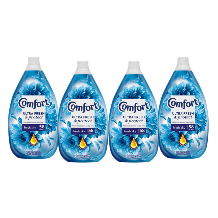 Comfort Fresh & Protect Sky Fabric Conditioner 870ml (58 Washes) Assorted Packs Laundry - Fabric Conditioner Comfort Pack of 4