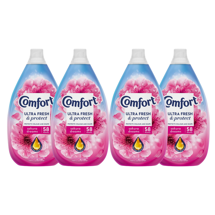 Comfort Fresh & Protect Sakura Dreams 870ml (58 Washes) Assorted Packs Laundry - Fabric Conditioner Comfort Pack of 4
