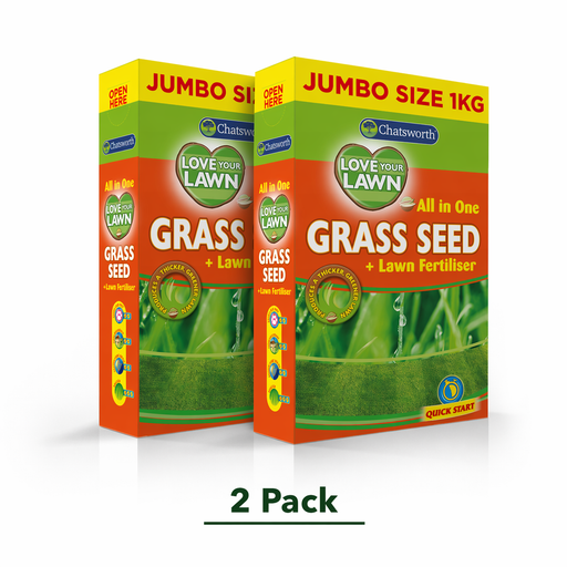 Chatsworth Jumbo Size Love Your Lawn Lawn Seed & Fertiliser 1kg Garden Tools 151 2 Pack