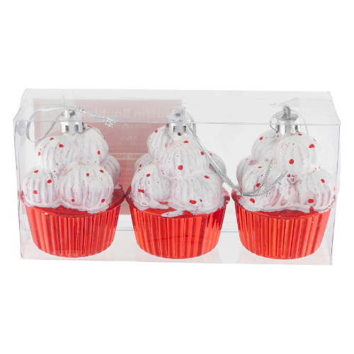 3 Pack Muffin Christmas Festive Ornaments Baubles 7cm Christmas Decorations FabFinds
