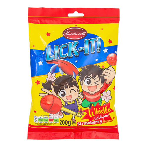 Sweetworld Lick-It! Whistle Lollipop Strawberry 200g Sweets, Mints & Chewing Gum Sweetworld   