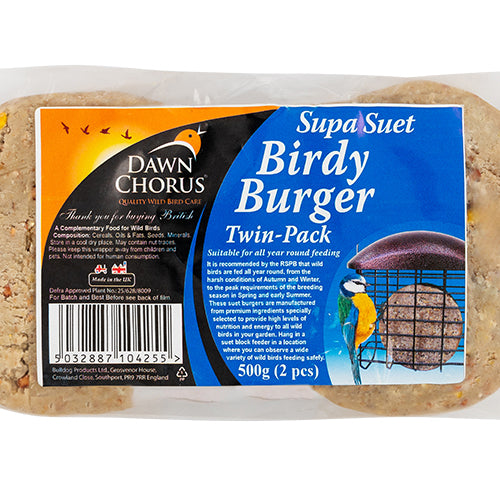 Dawn Chorus Supa Suet Birdy Burger Bird Food Twin Pack 2 x 250g Bird Food & Seeds Dawn Chorus   