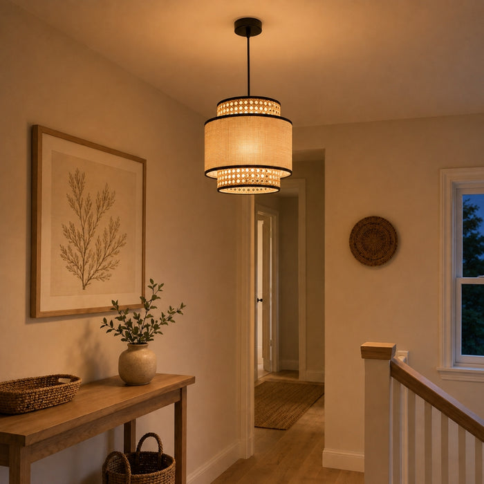 Natural Raffia Easy Fit Contrast Trim Lampshade 26cm Lighting FabFinds