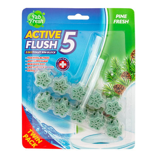 Fab Fresh Active Flush 5 Toilet Rim Block Pine Fresh Twin Pk - FabFinds