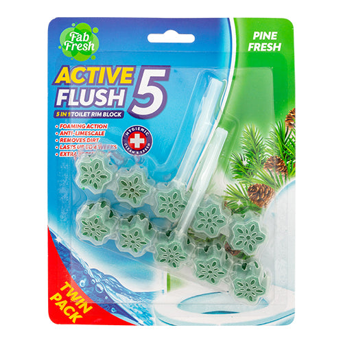 Fab Fresh Active Flush 5 Toilet Rim Block Pine Fresh Twin Pk Toilet Cleaners Fab Fresh   