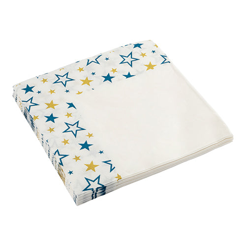 Tis The Season To Be Jolly Blue & Gold Star Napkins 25 Pk Christmas Tableware FabFinds   