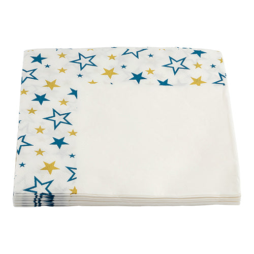 Tis The Season To Be Jolly Blue & Gold Star Napkins 25 Pk Christmas Tableware FabFinds   