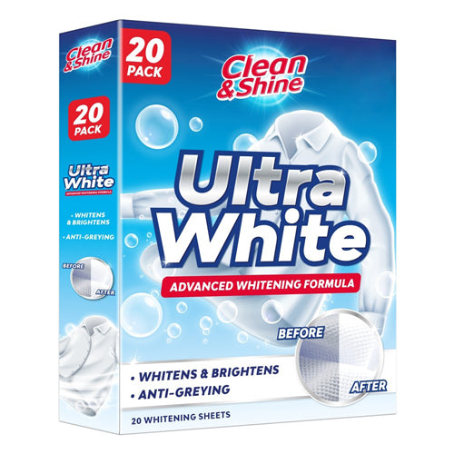 Clean & Shine Ultra White Whitening Sheets 20 Pack Laundry Sheets Clean & Shine   