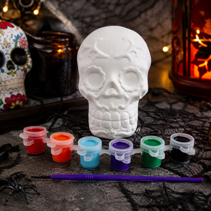 Paint-Your-Own Sugar Skull Craft Kit Plaster Halloween Decorations FabFinds